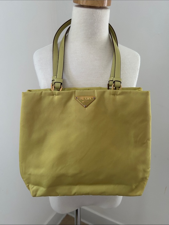 Prada Handbags - PRADA Nylon Tessuto Ochre City Tote With Leather Handles